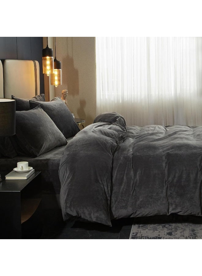 SE SOFTEXLY Velvet Sage Green Duvet Cover King Size, Soft Flannel Duvet Cover with Zipper Solid Breathable Silk Velour Comforter Cover, Cozy Winter Duvet Cover Set with 2 Pillowcases, 90" x 104" - Image 4